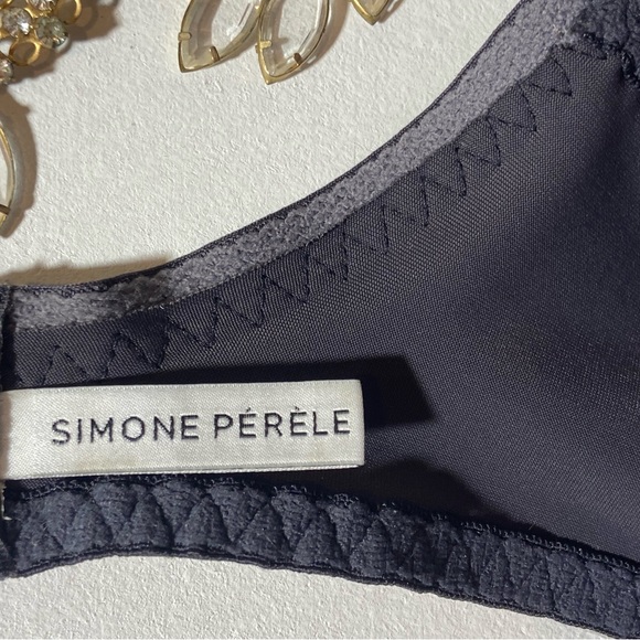 Simone Perele Paris Plunge Bra Black Scalloped Floral Lace Made in France 34B - Picture 12 of 12